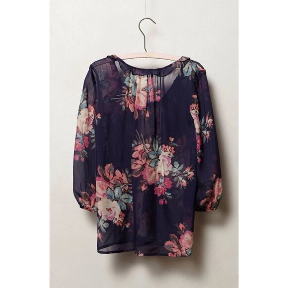 Leifsdottir Anthropologie Cotati Silk Dramatic Floral Print Sheer Blouse 6 Top - Picture 2 of 6